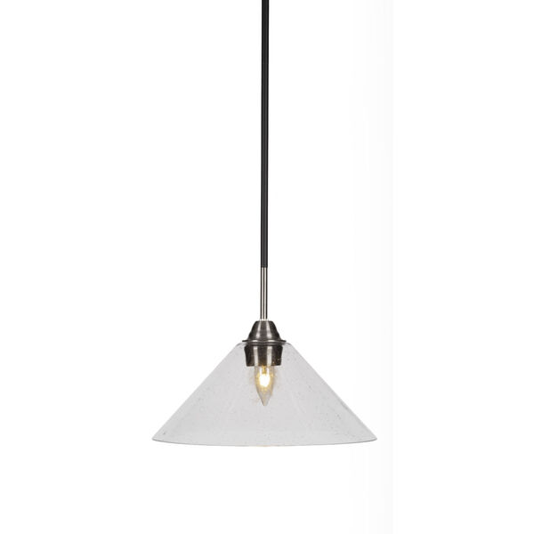 Paramount Matte Black and Brushed Nickel 12-Inch One-Light Pendant with Clear Bubble Glass Shade, image 1