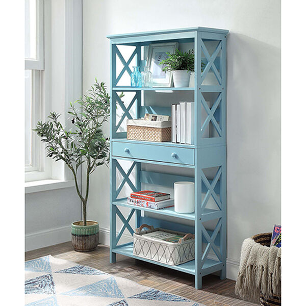 Oxford Sea Foam Five Tier Bookcase with Drawer, image 4