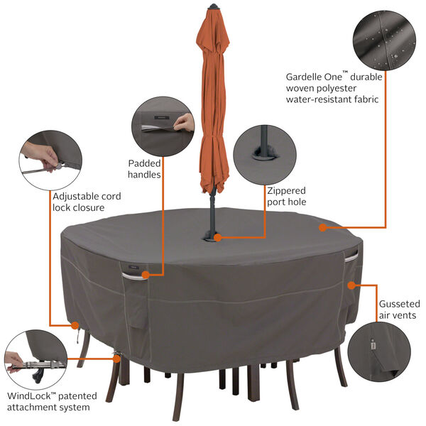 Maple Dark Taupe Round Patio Table and Chair Set Cover with Umbrella Hole, image 2