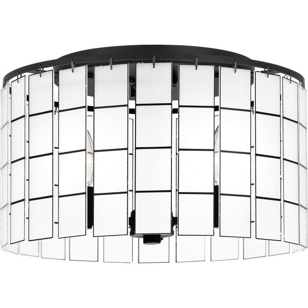 Seigler Matte Black Three-Light Semi-Flush Mount with Etched Glass Panels, image 1