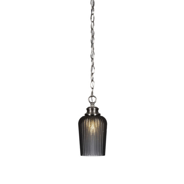 Cordova Brushed Nickel One-Light 10-Inch Chain Hung Mini Pendant with Smoke Textured Glass, image 1