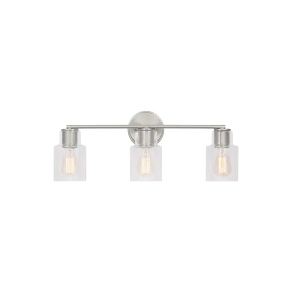 Sayward Brushed Silver Three-Light Bath Sconce with Clear Glass by Drew and Jonathan, image 1