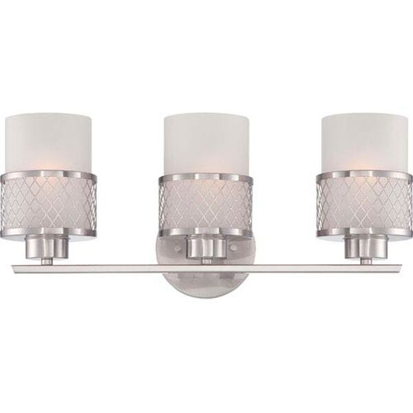 Fusion Brushed Nickel Three-Light Vanity Fixture w/Frosted Glass, image 1