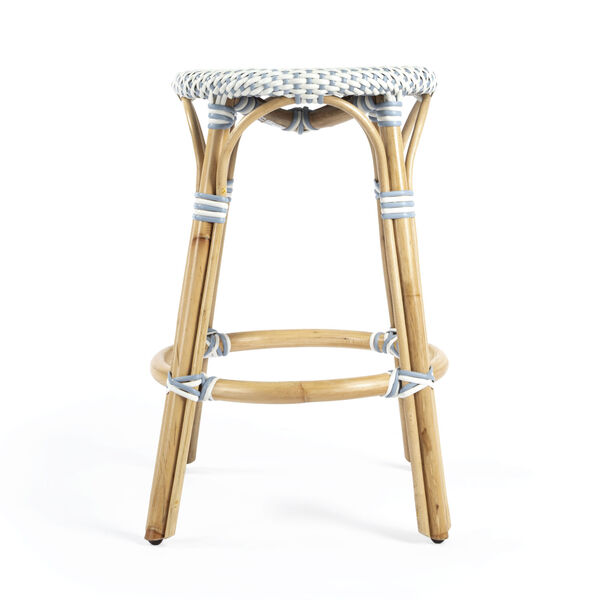 Tobias White and Sky Blue Dot on Natural Rattan Counter Stool, image 3