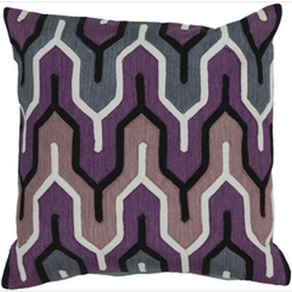 Retro Modern Eggplant and Gray 20-Inch Pillow with Down Fill, image 1