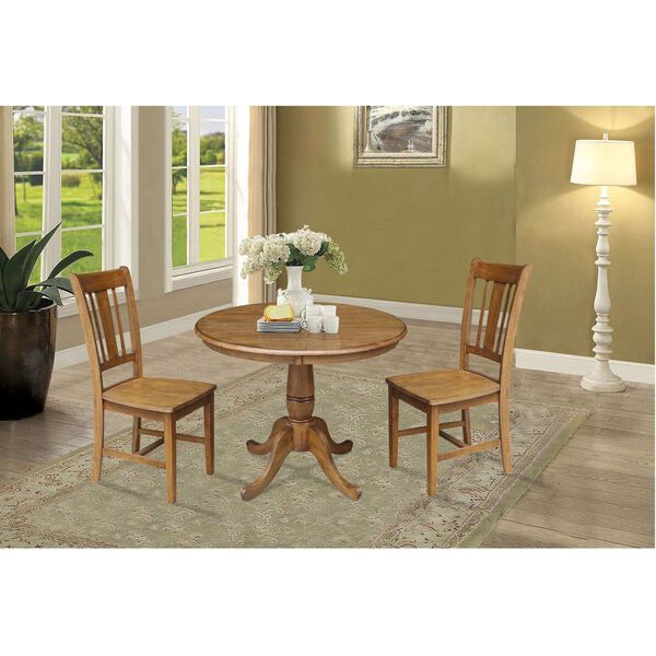 Pecan Round Top Dining Table with Chairs, 3-Piece, image 2