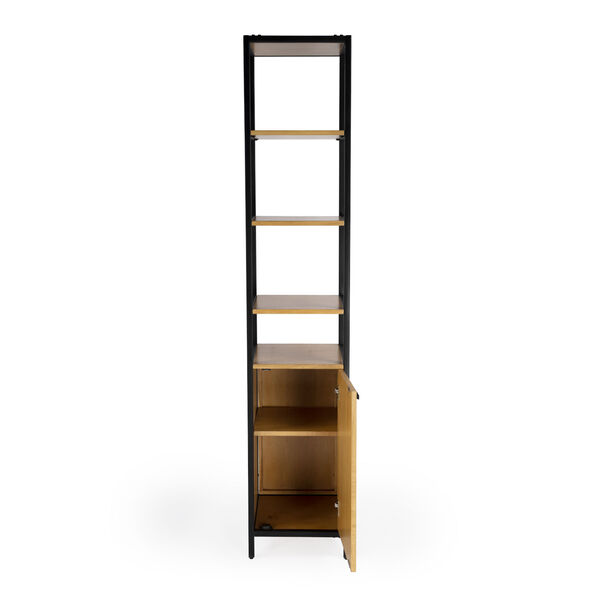 Hans Natural and Black Bookcase with Shelves and Cabinet, image 3