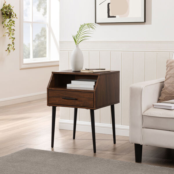 Nora Dark Walnut One-Drawer Side Table with Open Storage, image 4