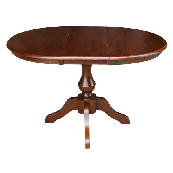 Espresso Round Top Pedestal Dining Table with 12-Inch Leaf, image 2