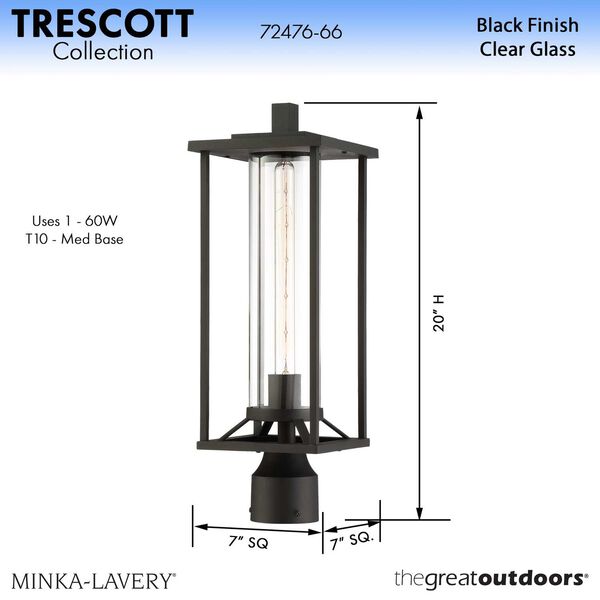 Trescott Black One-Light Outdoor Post Mount, image 3