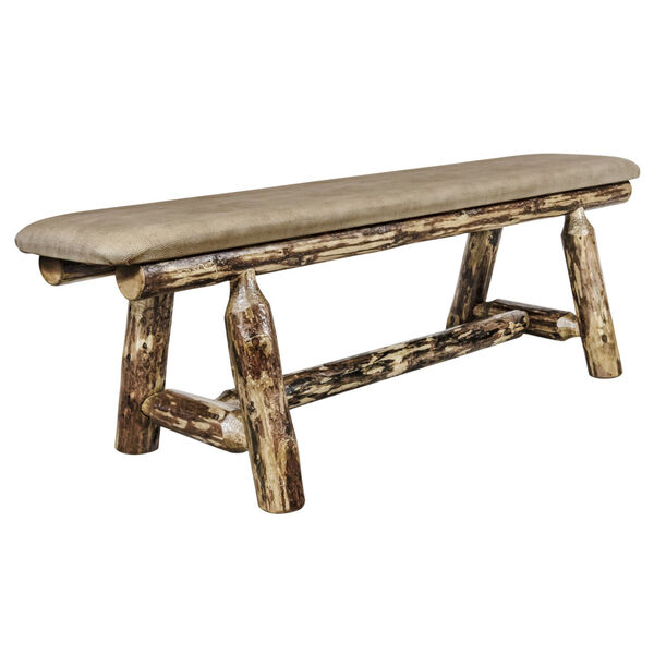 Glacier Country Stain and Lacquer 5 Foot Plank Style Bench with Buckskin Upholstery, image 1