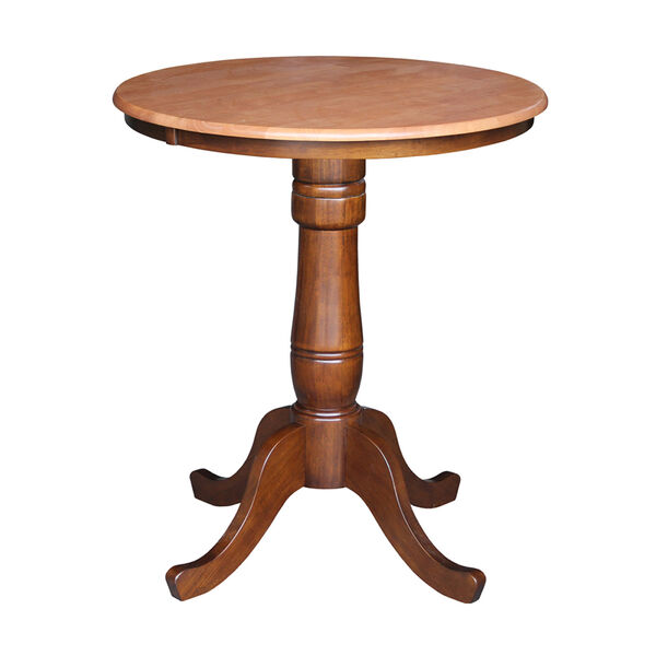 36-Inch Tall, 30-Inch Round Top Cinnamon and Espresso Pedestal Counter Table, image 1