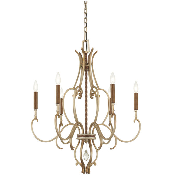 Magnolia Manor Pale Gold and Distressed Bronze Six-Light Chandelier, image 1