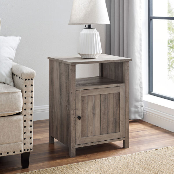 18-Inch Grey Wash Grooved Door Side Table, image 2
