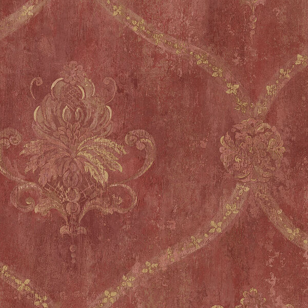 Regal Damask Red and Ochre Wallpaper - SAMPLE SWATCH ONLY, image 1