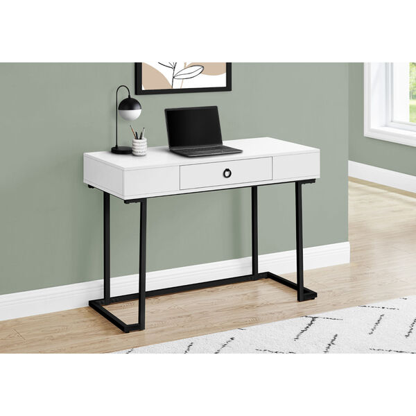 White and Black Writing Desk with One Drawer, image 2