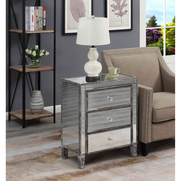 Gold Coast Large 3 Drawer Mirrored End Table in Weathered Grey, image 4