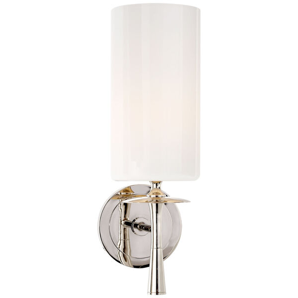 Drunmore Single Sconce in Polished Nickel with White Glass Shade by AERIN, image 1