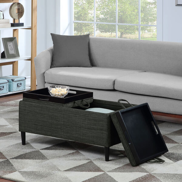 Designs4Comfort Dark Charcoal Gray Fabric Magnolia Storage Ottoman with Reversible Trays, image 6