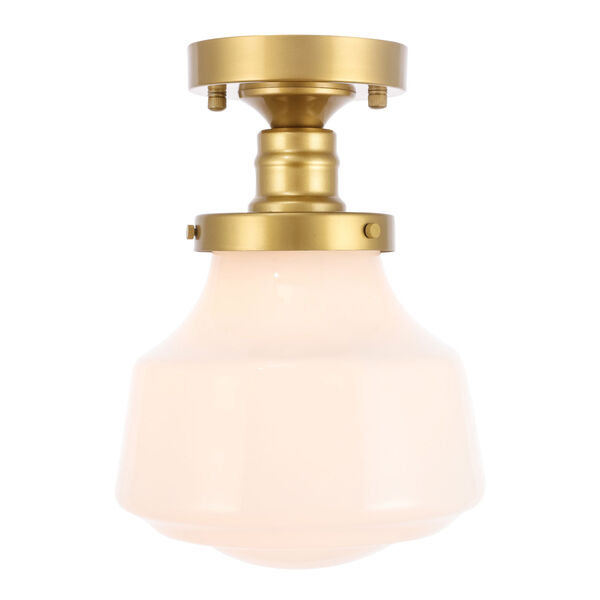 Lyle Brass Eight-Inch One-Light Flush Mount with Frosted White Glass, image 1