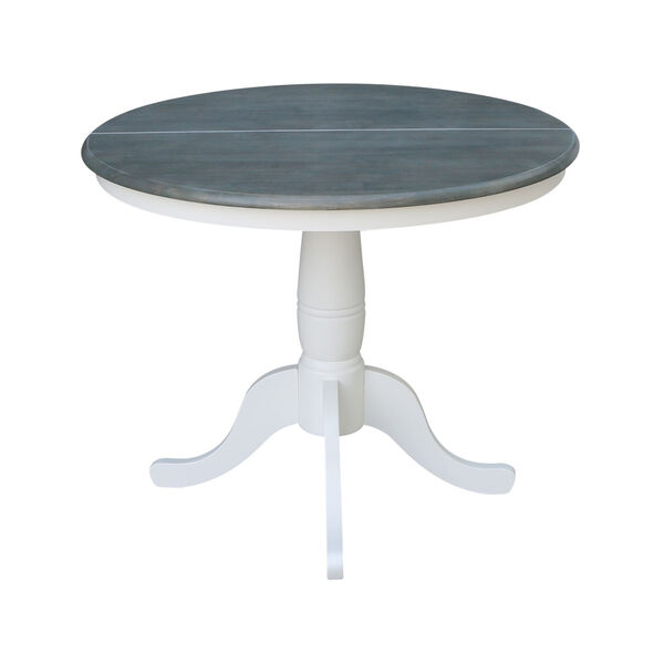 White and Heather Gray 36-Inch Width Round Top Dining Height Pedestal Table With 12-Inch Leaf, image 3