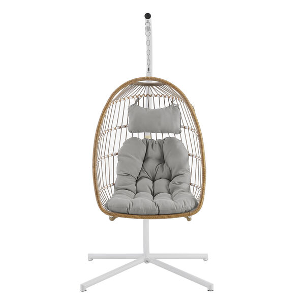 Brown and Gray Outdoor Swing Egg Chair with Stand, image 3