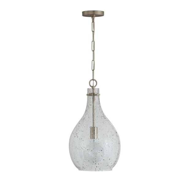 Brushed Nickel 12-Inch One-Light Pendant with Stone Seeded Glass, image 1