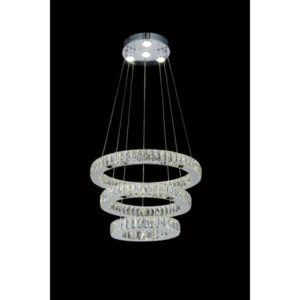 Florence Chrome 20-Inch Three-Light LED Chandelier with K9 Clear Crystals, image 2