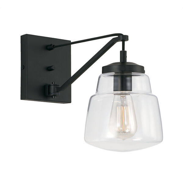 Dillon Matte Black One-Light Dimmable Plug-In Wall Sconce with Clear Glass, image 5