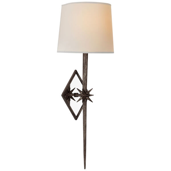 Etoile Large Tail Sconce in Aged Iron with Natural Paper Shade by Ian K. Fowler, image 1