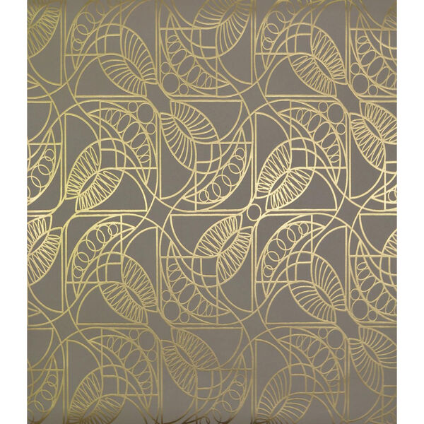Antonina Vella Modern Metals Cartouche Khaki and Gold Wallpaper - SAMPLE SWATCH ONLY, image 1