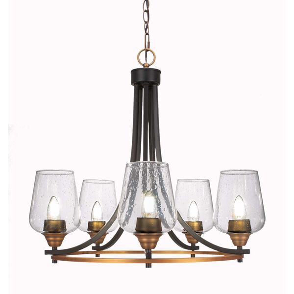Paramount Matte Black and Brass Five-Light Chandelier with Five-Inch Clear Bubble Glass, image 1