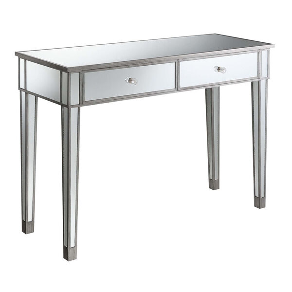 Gold Coast Antique Silver Mirrored Two-Drawer Desk Console Table, image 4