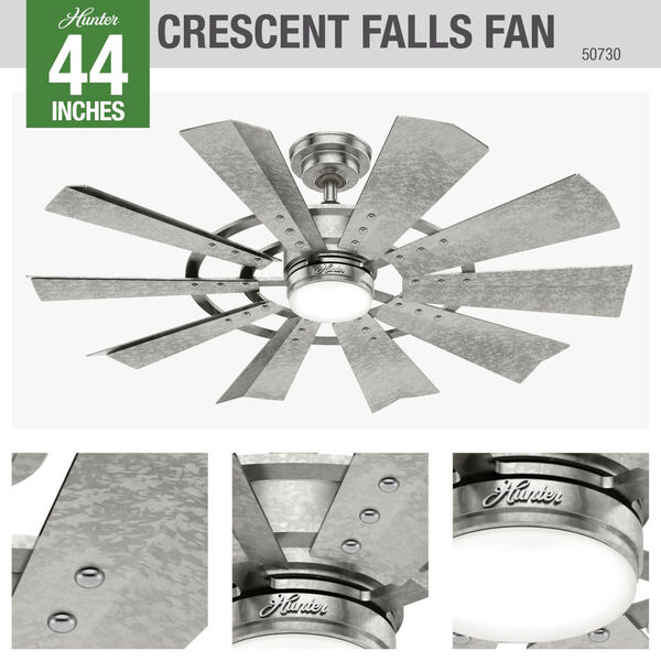 Crescent Falls Galvanized 44-Inch LED Ceiling Fan, image 3