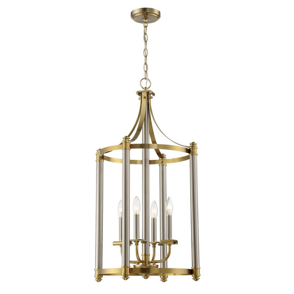 Stanza Brushed Polished Nickel and Satin Brass Four-Light Foyer Pendant, image 2
