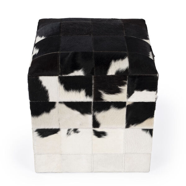 Victorian Black and White Hair on Hide Pouf, image 4