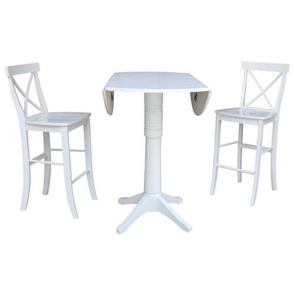White Round Bar Height Drop Leaf Table with Stools, 3-Piece, image 2