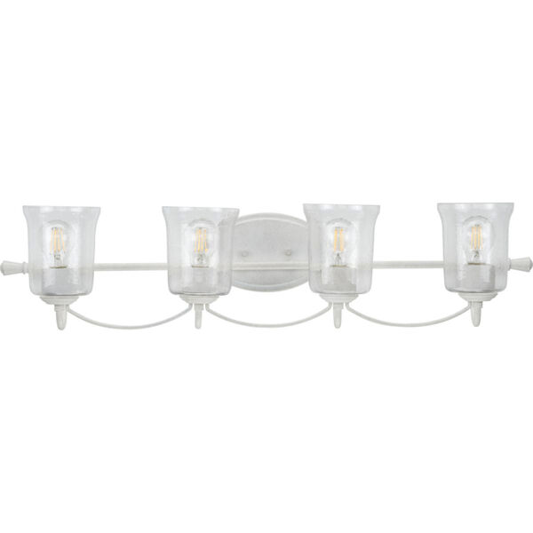 Bowman Cottage White 34-Inch Four-Light Bath Vanity with Clear Chiseled Glass Shade, image 1
