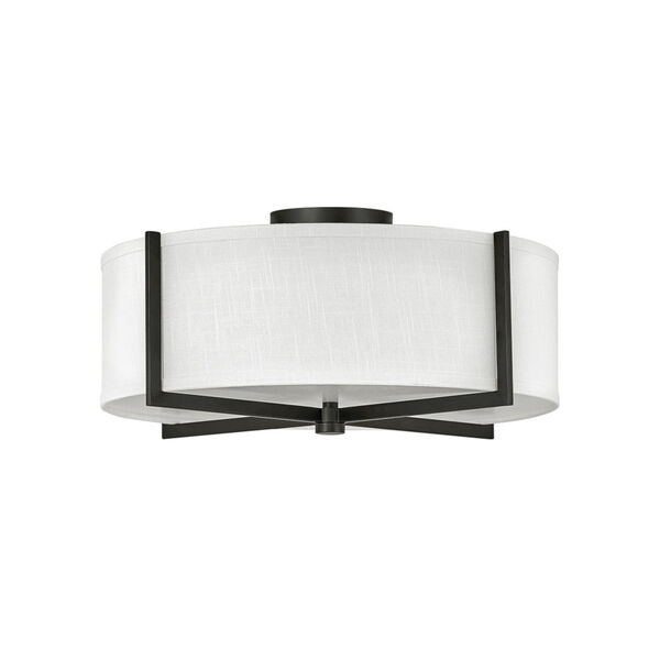Axis Black Three-Light LED Semi-Flush Mount with Off White Linen Shade, image 1