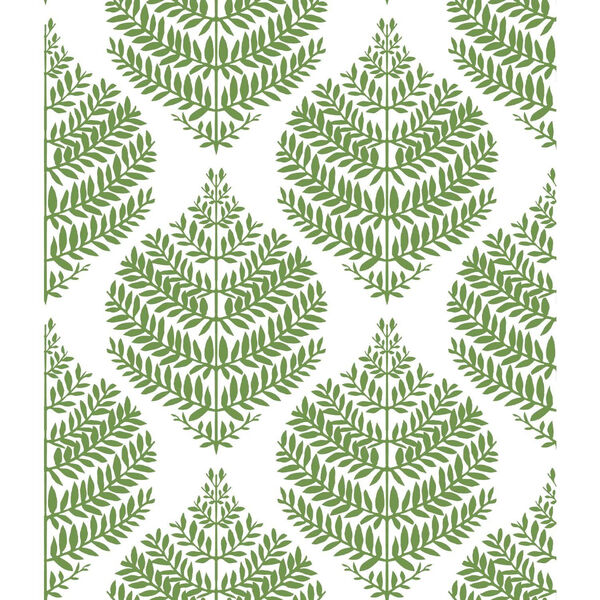 Hygge Fern Damask Green And White Peel And Stick Wallpaper – SAMPLE SWATCH ONLY, image 1