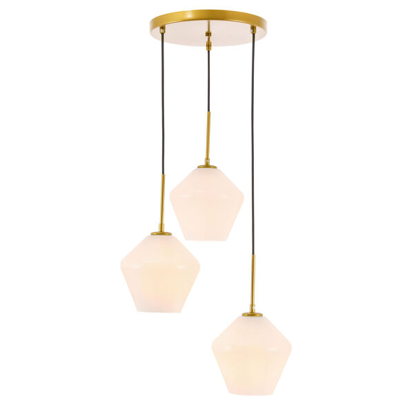 Gene Brass 18-Inch Three-Light Pendant with Frosted White Glass, image 1