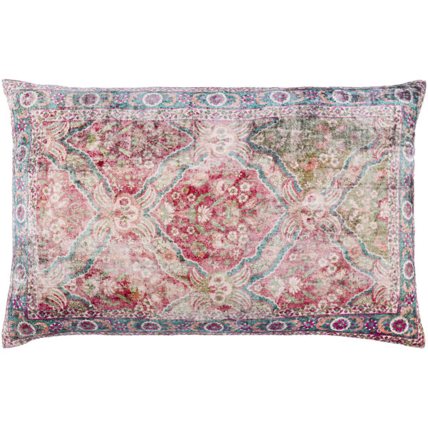Edgerton Dark Red, Pale Pink and Teal 14-Inch Pillow, image 1