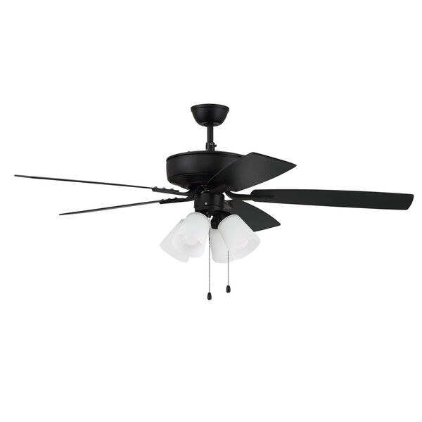 Pro Plus Flat Black 52-Inch Four-Light Ceiling Fan with White Frost Bell Shade, image 4