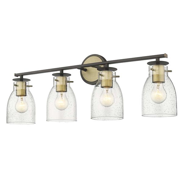Shelby Oil Rubbed Bronze and Antique Brass Four-Light Bath Vanity with Clear Seedy Glass, image 3