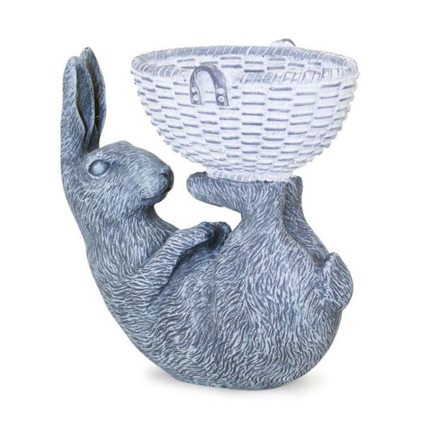 Gray Resin Laying Rabbit with Basket Decorative Object, image 1