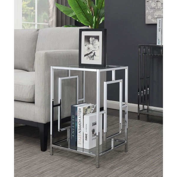 Town Square Glass and Chrome End Table with Shelf, image 2
