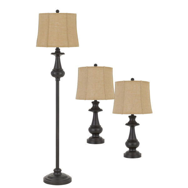 Dark Bronze and Beige One-Light Lamp Set, image 1