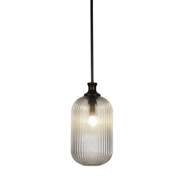 Carina Matte Black Eight-Inch One-Light Stem Hung Mini Pendant with Micro Bubble Ribbed Glass Shade, image 1