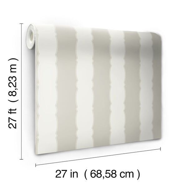 Grandmillennial Gray Scalloped Stripe Pre Pasted Wallpaper, image 4