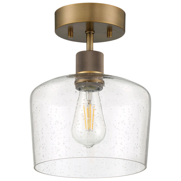 Port Nine Brass-Antique and Satin One-Light LED Semi-Flush with Clear Glass, image 4